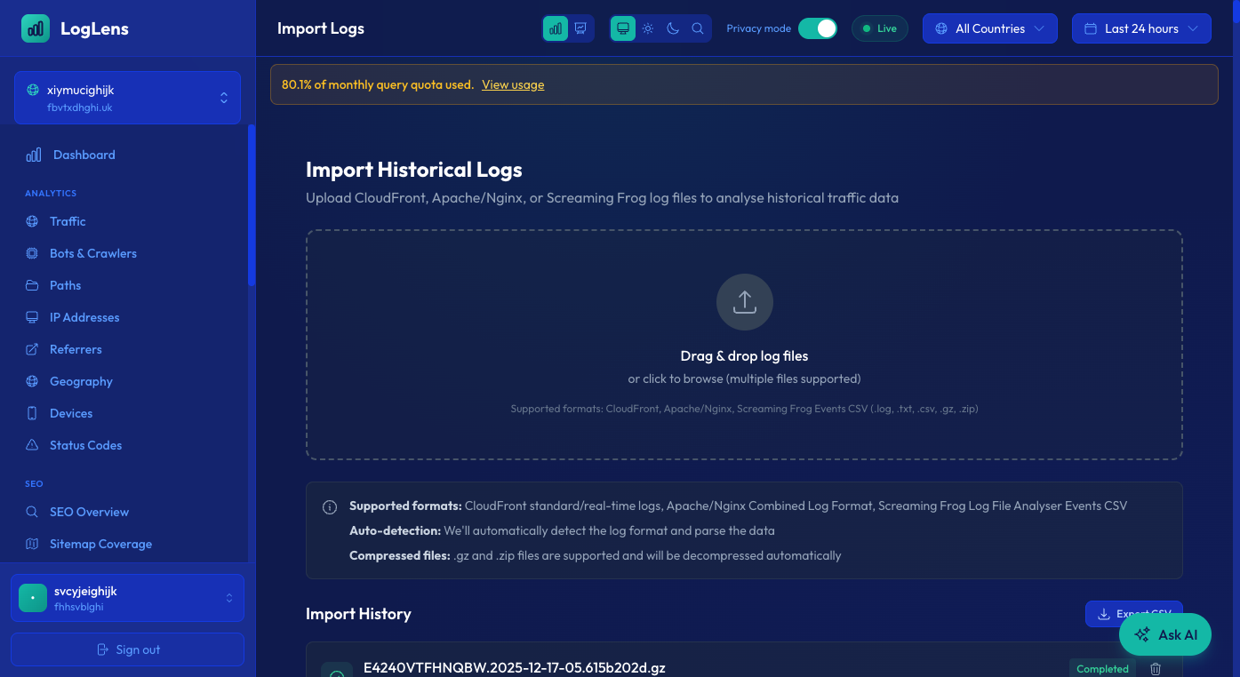 Native Screaming Frog Events CSV import